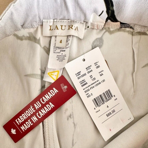 Laura Womens Pull On Pant Size 4 Gray Floral Stretch Slim Leg NWT - Picture 7 of 10